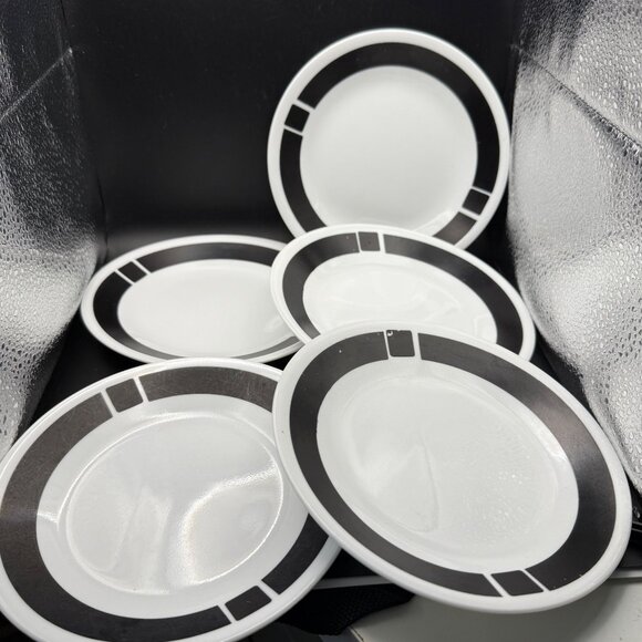 Corelle Urban Black Pattern Bread Plates Set Of 5 6.75" Retired Made In USA - Picture 1 of 4